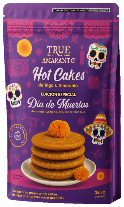 True Amaranto Hot Cakes, edición especial Día de Muertos 2026, 350 g
